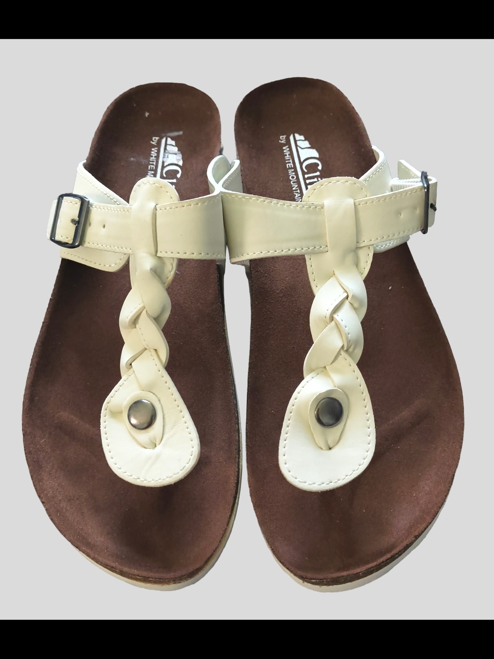 Cliffs Cream Braided Toe-Post Sandals with Buckle NWOT